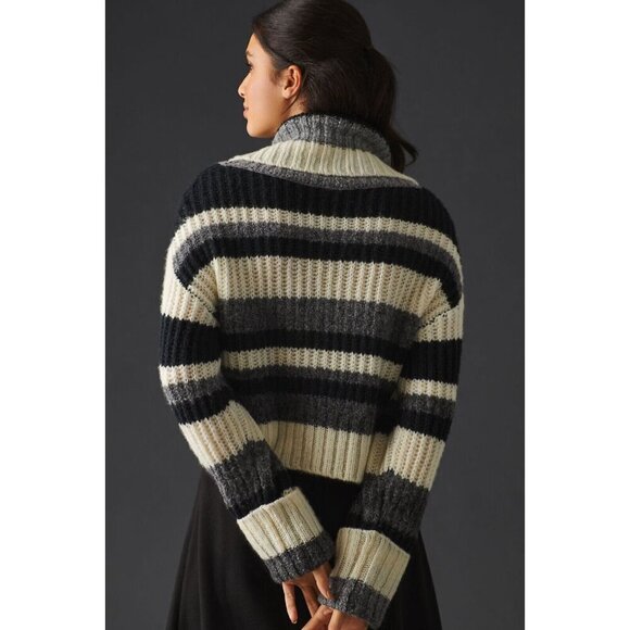 NWT Anthropologie Striped Turtleneck Sweater L Black White Wool-Blend - Picture 4 of 9